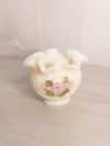 Small Fenton Cream Milk Glass Hand Painted Floral Ruffle Vase