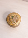 Small Gold Circular Brass Enameled Lidded Dish with Floral Design on Top