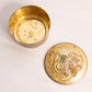 Small Gold Circular Brass Enameled Lidded Dish with Floral Design on Top
