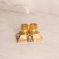 Small Gold Tone Metal Double Lipstick Holder with 4 Faux Pearls