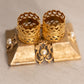 Small Gold Tone Metal Double Lipstick Holder with 4 Faux Pearls