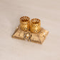 Small Gold Tone Metal Double Lipstick Holder with 4 Faux Pearls