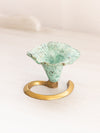 Small Green Metal Flower Candleholder with Brass Base