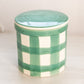 Small Green & White Gingham Plaid Ceramic Lidded Jar