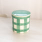 Small Green & White Gingham Plaid Ceramic Lidded Jar