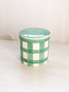 Small Green & White Gingham Plaid Ceramic Lidded Jar