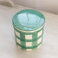 Small Green & White Gingham Plaid Ceramic Lidded Jar