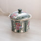 Small Green & White Striped Ceramic Floral Lidded Dish