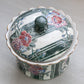 Small Green & White Striped Ceramic Floral Lidded Dish