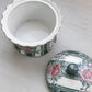Small Green & White Striped Ceramic Floral Lidded Dish