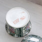 Small Green & White Striped Ceramic Floral Lidded Dish