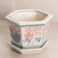 Small Hexagonal Ceramic Floral Planter with Underplate