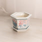 Small Hexagonal Ceramic Floral Planter with Underplate