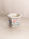 Small Hexagonal Ceramic Floral Planter with Underplate