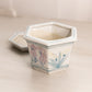 Small Hexagonal Ceramic Floral Planter with Underplate