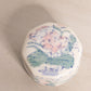 Small Hexagonal White Ceramic Lidded Jar with Pink Floral Designs