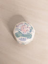 Small Hexagonal White Ceramic Lidded Jar with Pink Floral Designs