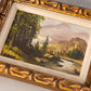 Small Horizontal Mountain Tree River Landscape Painting