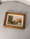 Small Horizontal Mountain Tree River Landscape Painting