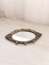 Small Oval Dark Gold Brass Mirror Tray with Floral Designs