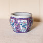 Small Purple Ceramic Flower Pot Planter with Floral Details