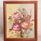 Small Rectangular Flowers and Butterfly Painting with Brown Wood Frame