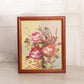 Small Rectangular Flowers and Butterfly Painting with Brown Wood Frame