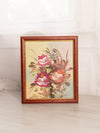 Small Rectangular Flowers and Butterfly Painting with Brown Wood Frame