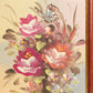 Small Rectangular Flowers and Butterfly Painting with Brown Wood Frame