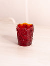 Small Red Amberina Glass Toothpick Holder with Flower Designs