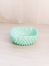 Vintage Fenton Small Square Light Green Milk Glass Hobnail Bowl
