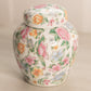 Small White Ceramic Pink Blue Orange Floral Ginger Jar