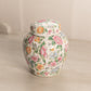 Small White Ceramic Pink Blue Orange Floral Ginger Jar