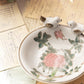 Small White, Pink, Green Floral Ceramic Dish with Bird Details