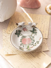 Small White, Pink, Green Floral Ceramic Dish with Bird Details