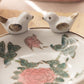Small White, Pink, Green Floral Ceramic Dish with Bird Details