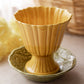 Small Yellow Ceramic Ribbed Footed Planter Vase