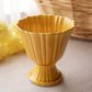 Small Yellow Ceramic Ribbed Footed Planter Vase