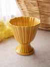 Small Yellow Ceramic Ribbed Footed Planter Vase