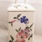 Large Square White Floral Pink Purple Ceramic Lidded Canister