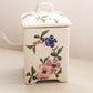 Small Square White Floral Pink Purple Ceramic Lidded Canister