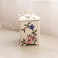 Small Square White Floral Pink Purple Ceramic Lidded Canister