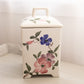 Large Square White Floral Pink Purple Ceramic Lidded Canister