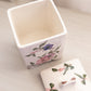 Small Square White Floral Pink Purple Ceramic Lidded Canister