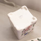 Small Square White Floral Pink Purple Ceramic Lidded Canister