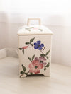 Large Square White Floral Pink Purple Ceramic Lidded Canister