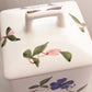 Large Square White Floral Pink Purple Ceramic Lidded Canister