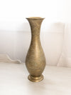 Tall Brass Vase with Floral Designs