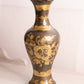 Tall Silver and Gold Tone Brass Vase with Floral Designs & Ruffle Edge