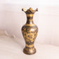 Tall Silver and Gold Tone Brass Vase with Floral Designs & Ruffle Edge
